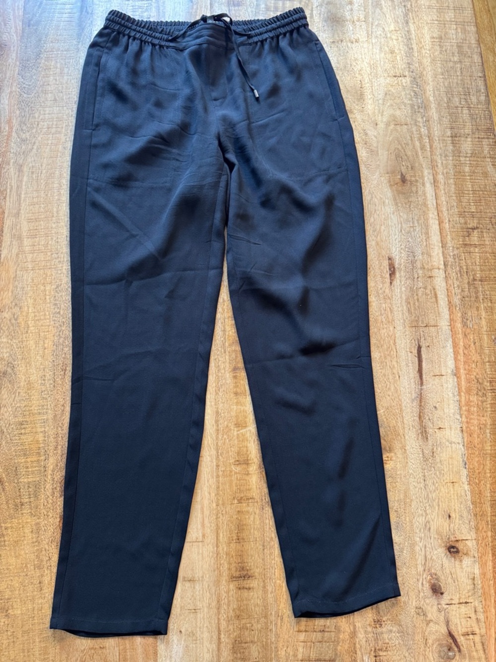 Eileen Fisher 100% silk PP XS petite Black Elastic-Waist Pants trousers
